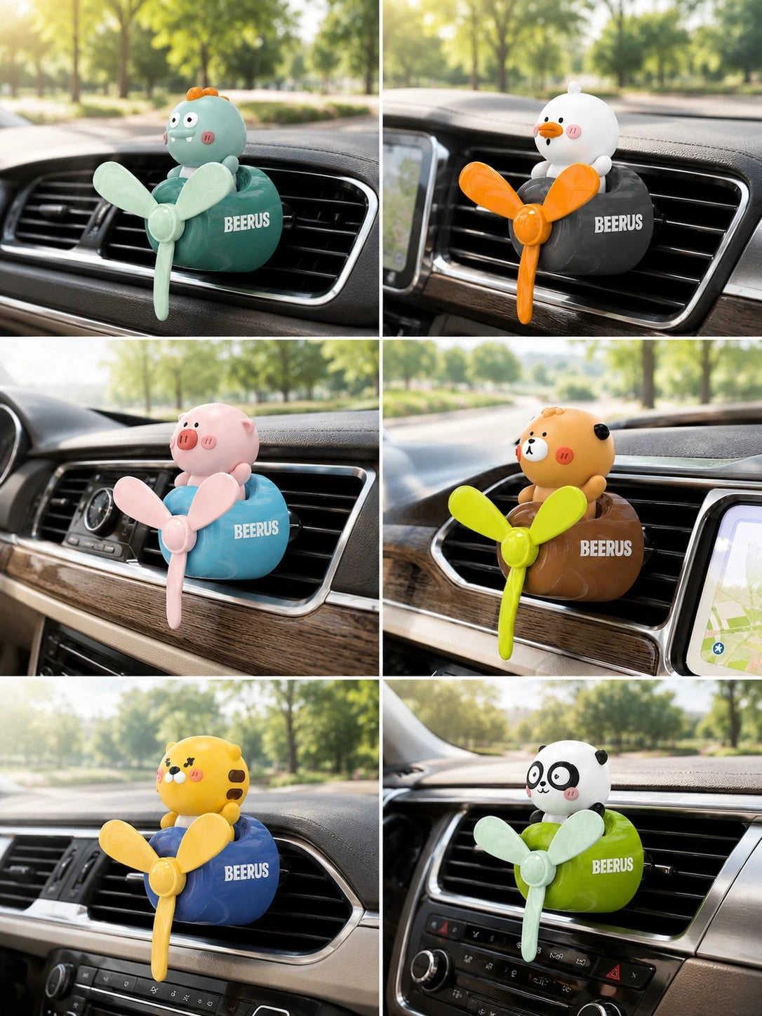 Car Air Vent Aromatherapy Clip, Cartoon Animal Rotating Fan Diffuser, Cute Pilot Dinosaur Tiger Duck Fragrance Air Vent Fan, Car Interior Accessory, Car Fragrance Fragrance Decoration Ornament, Comes