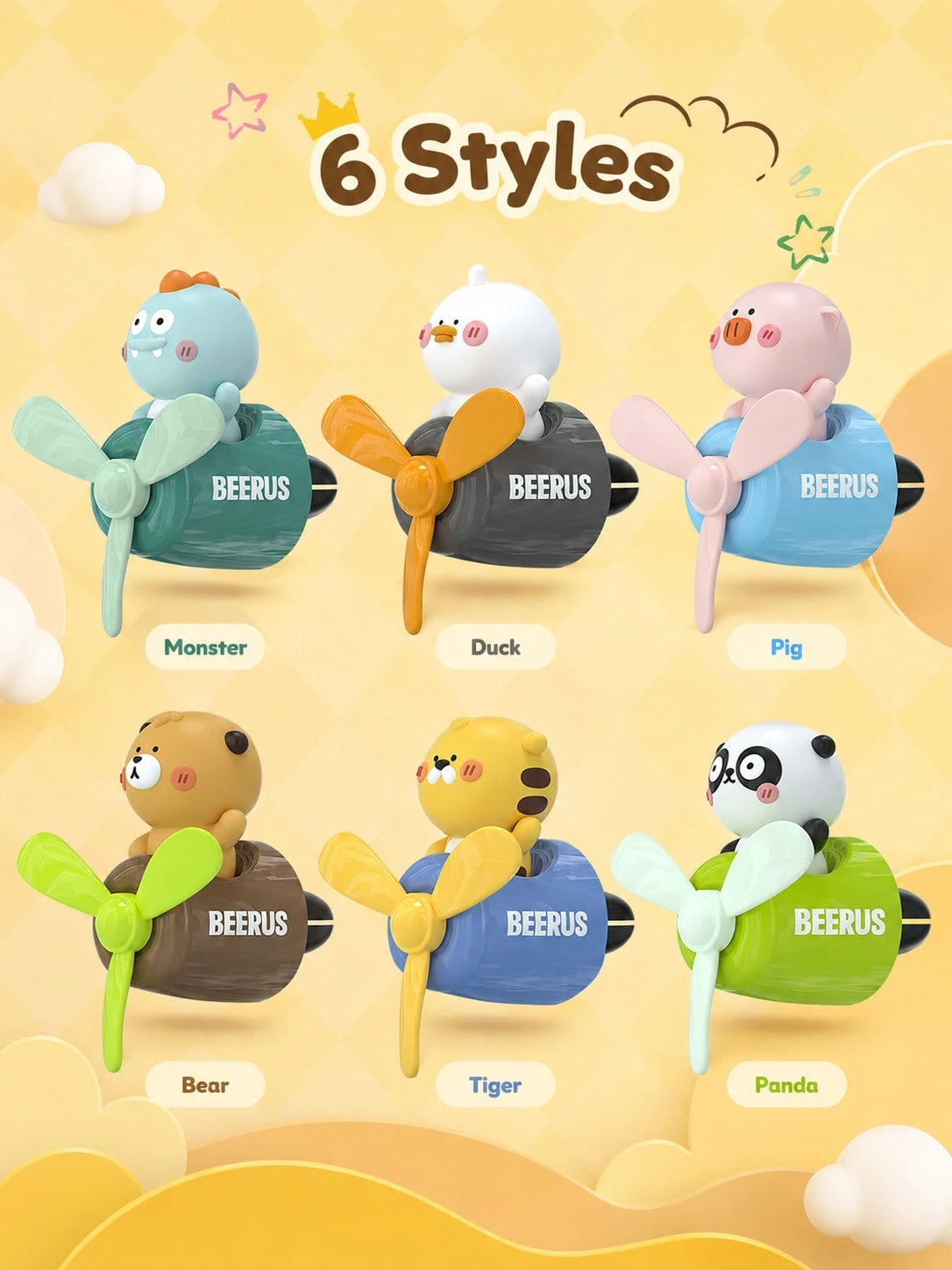 Car Air Vent Aromatherapy Clip, Cartoon Animal Rotating Fan Diffuser, Cute Pilot Dinosaur Tiger Duck Fragrance Air Vent Fan, Car Interior Accessory, Car Fragrance Fragrance Decoration Ornament, Comes