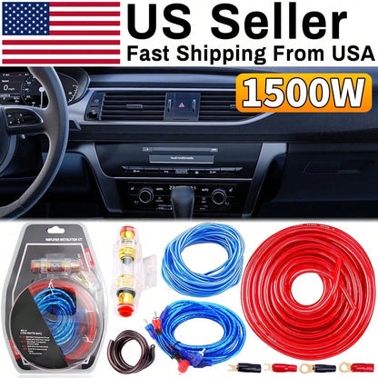 Car Amplifier AMP Wiring Kit, 8 AWG Car Subwoofer Amplifier Installation Wires, Audio Cable Subwoofer Sub RCA Power FUSE AGU 1500W