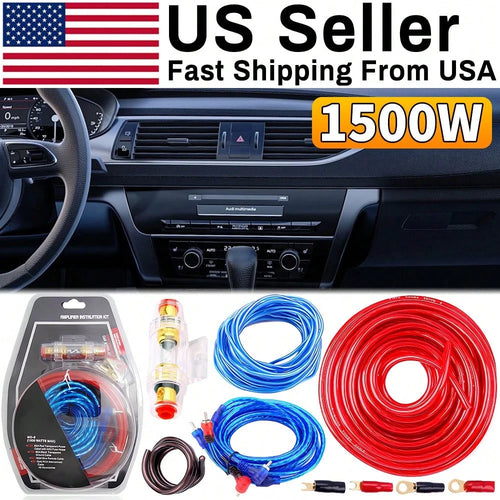 Car Amplifier AMP Wiring Kit, 8 AWG Car Subwoofer Amplifier Installation Wires, Audio Cable Subwoofer Sub RCA Power FUSE AGU 1500W