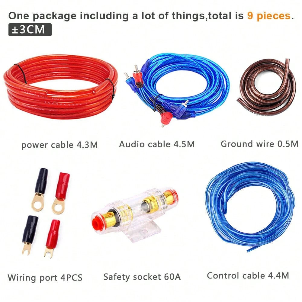 Car Amplifier AMP Wiring Kit, 8 AWG Car Subwoofer Amplifier Installation Wires, Audio Cable Subwoofer Sub RCA Power FUSE AGU 1500W
