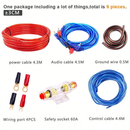 Car Amplifier AMP Wiring Kit, 8 AWG Car Subwoofer Amplifier Installation Wires, Audio Cable Subwoofer Sub RCA Power FUSE AGU 1500W