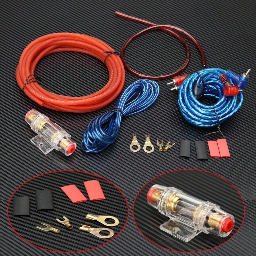 Car Amplifier AMP Wiring Kit, 8 AWG Car Subwoofer Amplifier Installation Wires, Audio Cable Subwoofer Sub RCA Power FUSE AGU 1500W