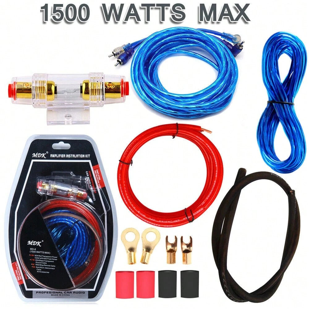 Car Amplifier AMP Wiring Kit, 8 AWG Car Subwoofer Amplifier Installation Wires, Audio Cable Subwoofer Sub RCA Power FUSE AGU 1500W