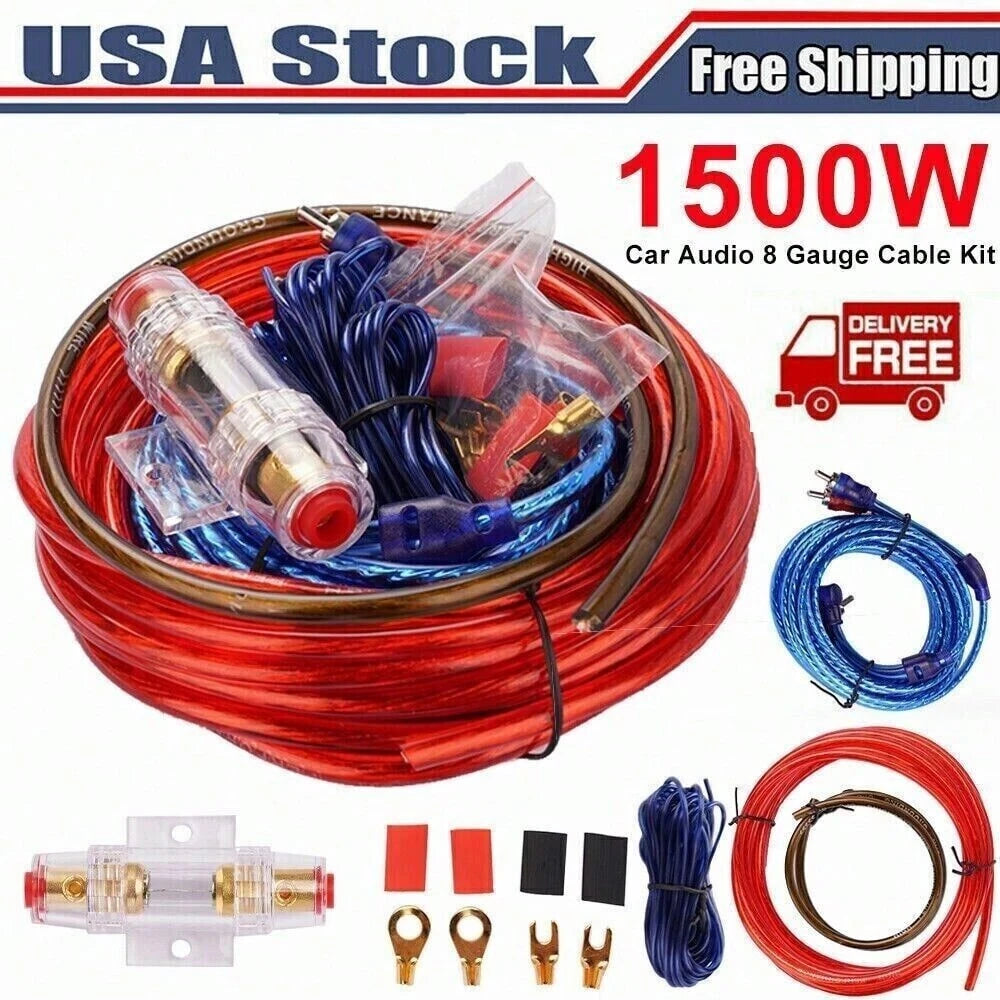 Car Amplifier AMP Wiring Kit, 8 AWG Car Subwoofer Amplifier Installation Wires, Audio Cable Subwoofer Sub RCA Power FUSE AGU 1500W
