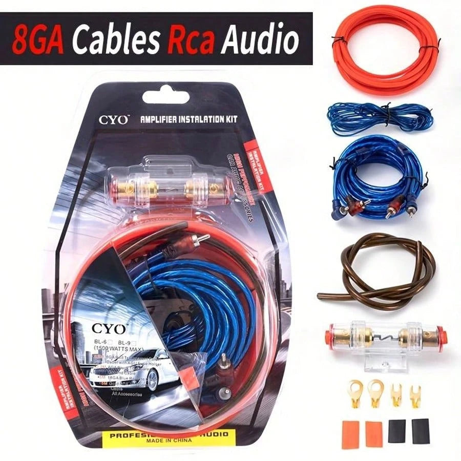 Car Amplifier AMP Wiring Kit, 8 AWG Car Subwoofer Amplifier Installation Wires, Audio Cable Subwoofer Sub RCA Power FUSE AGU 1500W