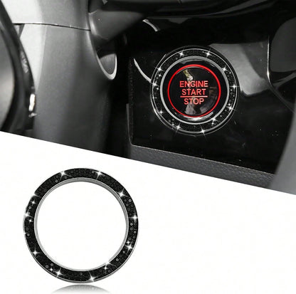 Car Bling Crystal Rhinestone Engine Start Decoration Ring, Sparkling Push Start Button Sticker, Key Ignition &Amp; Knob Ring Decoration, Bling Car Interior Accessories For Women (Black)