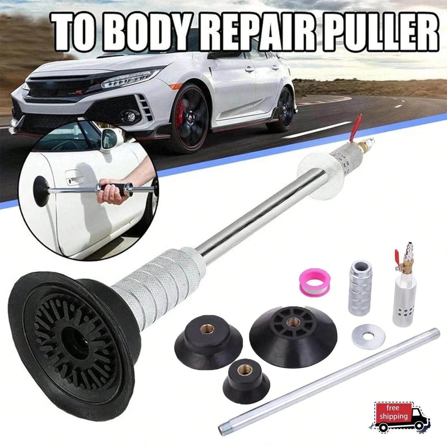 Car Dent Puller Tool, Slide Hammer Dent Puller With 3 Suction Cups, No Drilling Or Welding, Air Pneumatic Dent Removal Kit For Car Dent Door Dings Repair