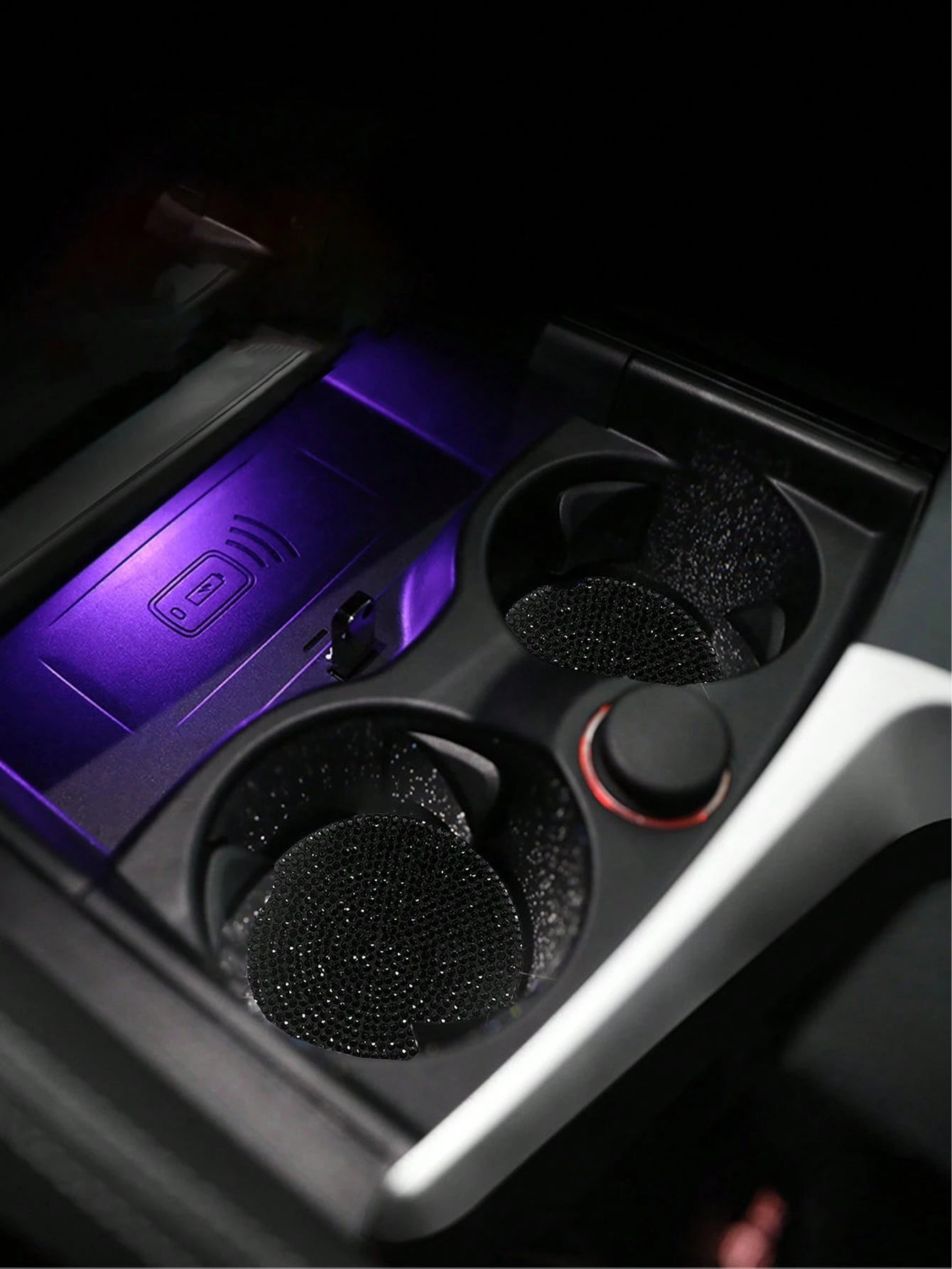 Car Diamond Bling Cup Holder Mat, Black Silicone Non-Slip Coaster With Artificial Diamonds, Car Interior Decor Accessories