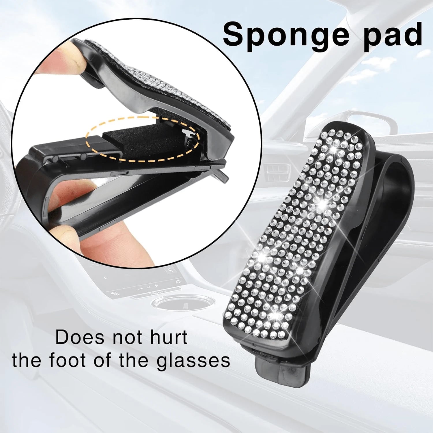 Car Glasses Holder Clip Glasses Holder With Rhinestones Ticket Card Holder For 1pc