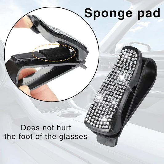 Car Glasses Holder Clip Glasses Holder With Rhinestones Ticket Card Holder For 1pc