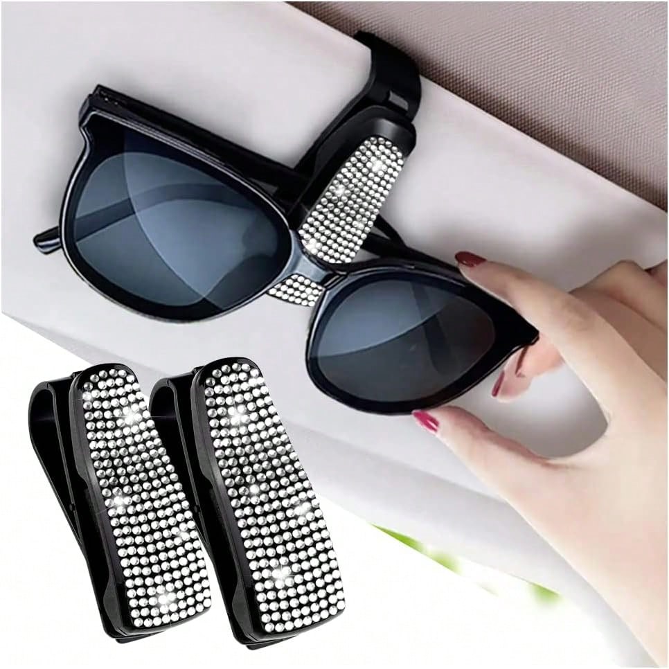 Car Glasses Holder Clip Glasses Holder With Rhinestones Ticket Card Holder For 1pc