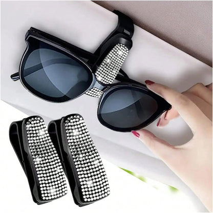 Car Glasses Holder Clip Glasses Holder With Rhinestones Ticket Card Holder For 1pc