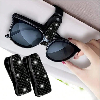 Car Glasses Holder Clip Glasses Holder With Rhinestones Ticket Card Holder For 1pc