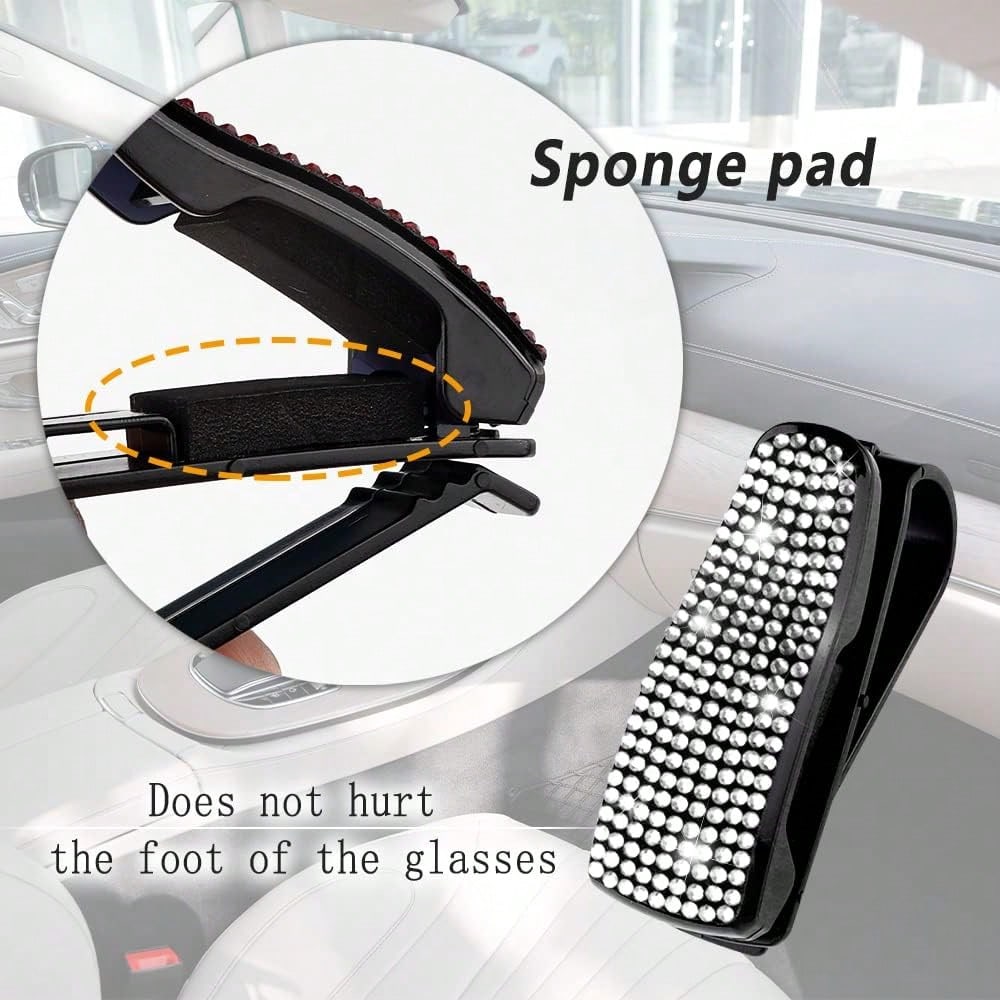 Car Glasses Holder Clip Glasses Holder With Rhinestones Ticket Card Holder For 1pc
