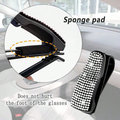 Car Glasses Holder Clip Glasses Holder With Rhinestones Ticket Card Holder For 1pc