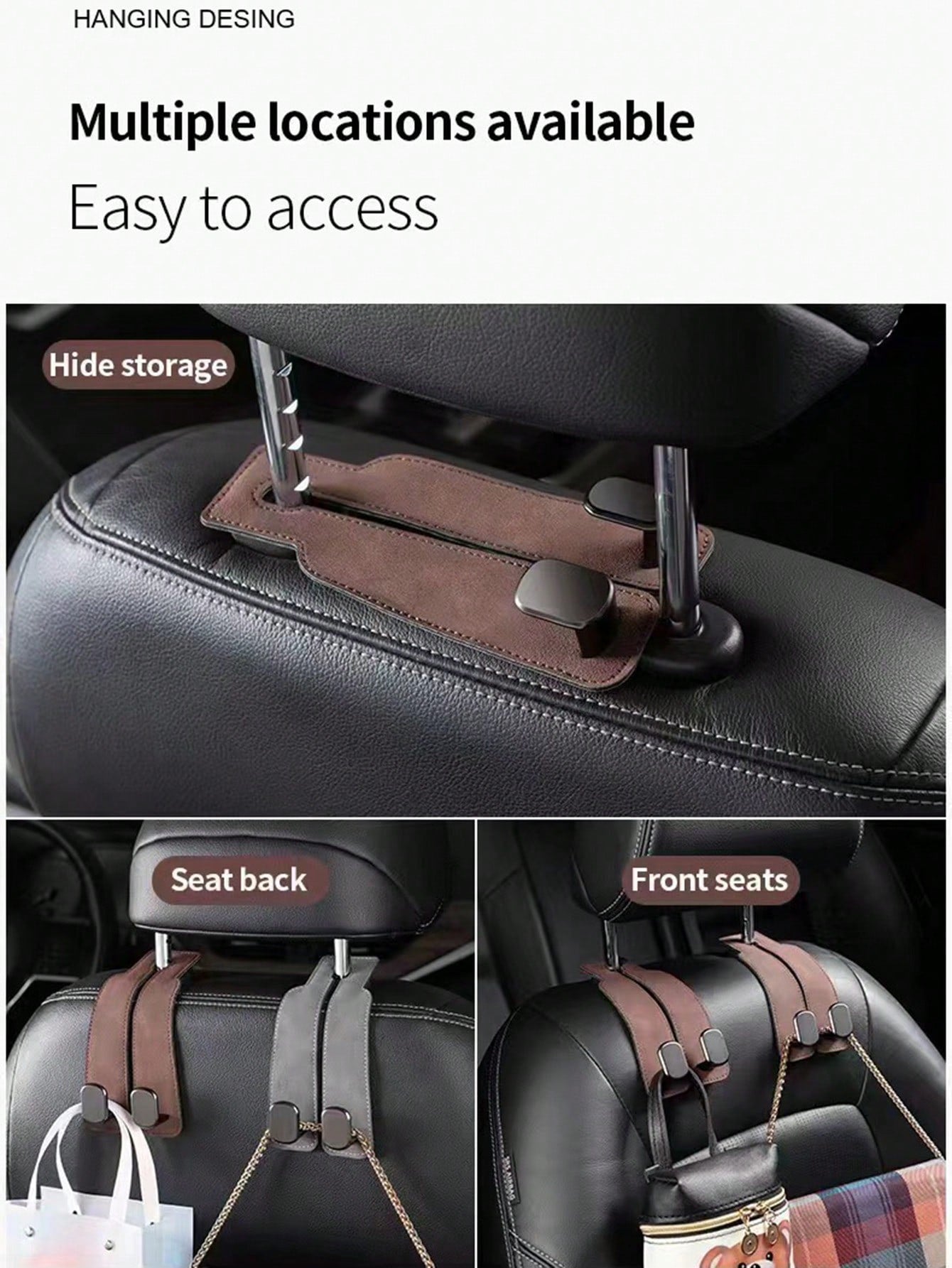 Car Hook, Car Seat Back Double Hook, Multifunctional Car Rear Seat Mobile Phone Holder