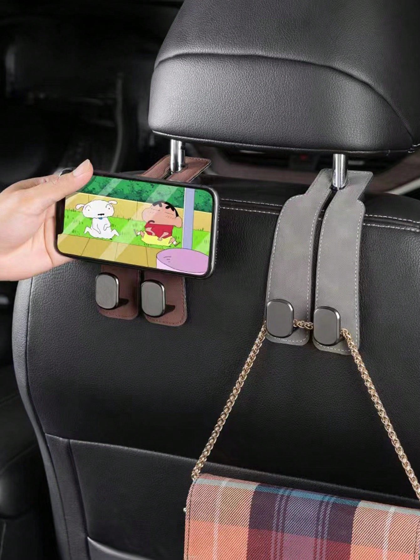 Car Hook, Car Seat Back Double Hook, Multifunctional Car Rear Seat Mobile Phone Holder