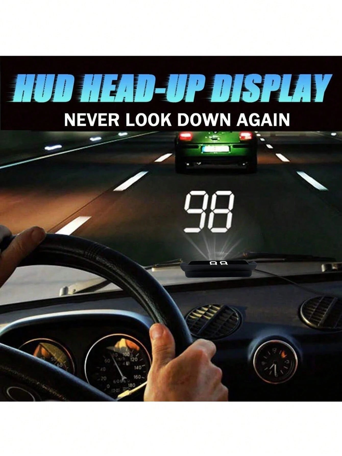 Car HUD Head-Up Display With GPS- White And Green LED, Fits All Car Models, No Battery Required (USB Powered), Easy Installation, Car Speedometer Display, Modern Car Accessory, Digital Speed Display