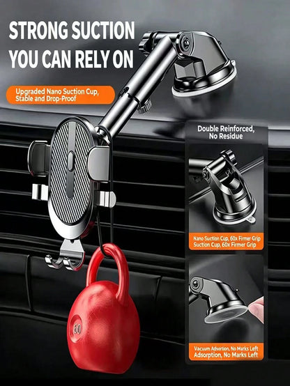 Car Phone Holder, Car-Specific Suction Cup Mount, Multi-Function Navigation Support Clip, Dashboard Phone Holder. Supports Telescopic Rotation And Auto-Locking Function, Ensures Navigation! Strong Adh