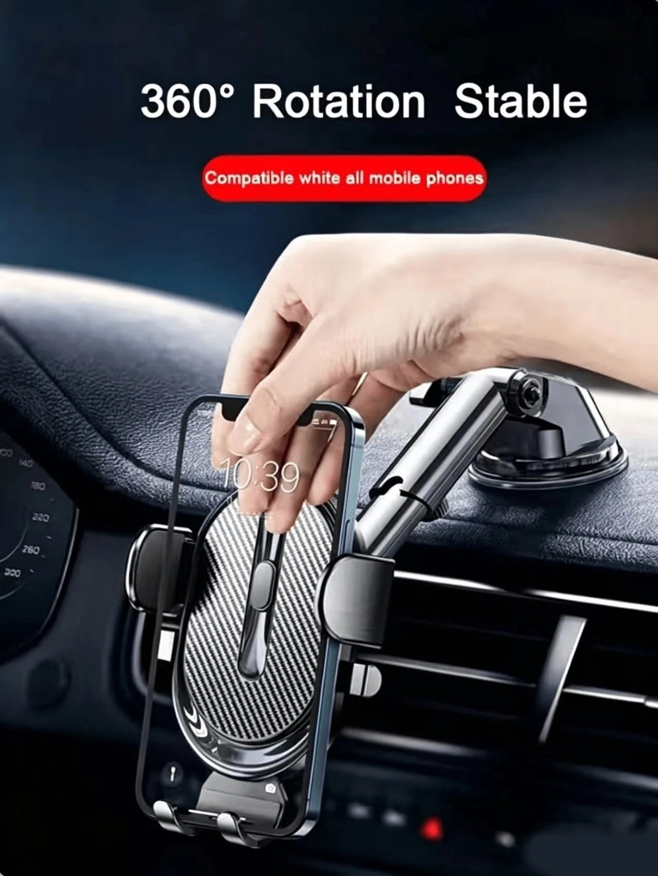 Car Phone Holder, Car-Specific Suction Cup Mount, Multi-Function Navigation Support Clip, Dashboard Phone Holder. Supports Telescopic Rotation And Auto-Locking Function, Ensures Navigation! Strong Adh