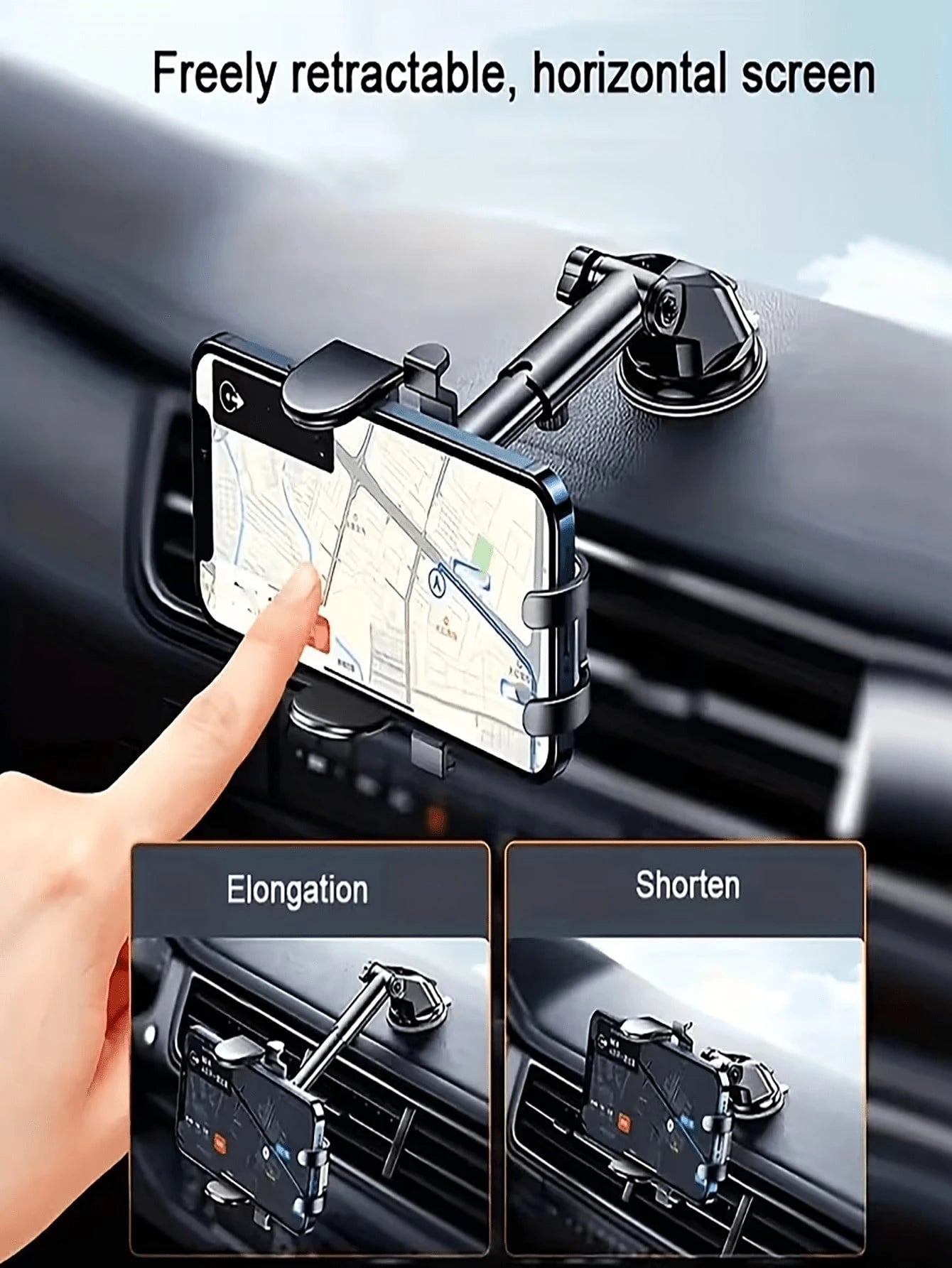 Car Phone Holder, Car-Specific Suction Cup Mount, Multi-Function Navigation Support Clip, Dashboard Phone Holder. Supports Telescopic Rotation And Auto-Locking Function, Ensures Navigation! Strong Adh