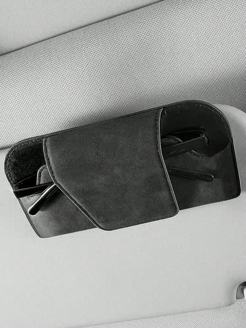Car Sun Visor Glasses Holder, Suede-Like Microfiber Fashion Glasses Clip, Flip Cover Design, One-Hand Operation, Fits Most Car Sun Visors, Anti-Scratch Glasses Storage Organizer Box, Car Glasses Case