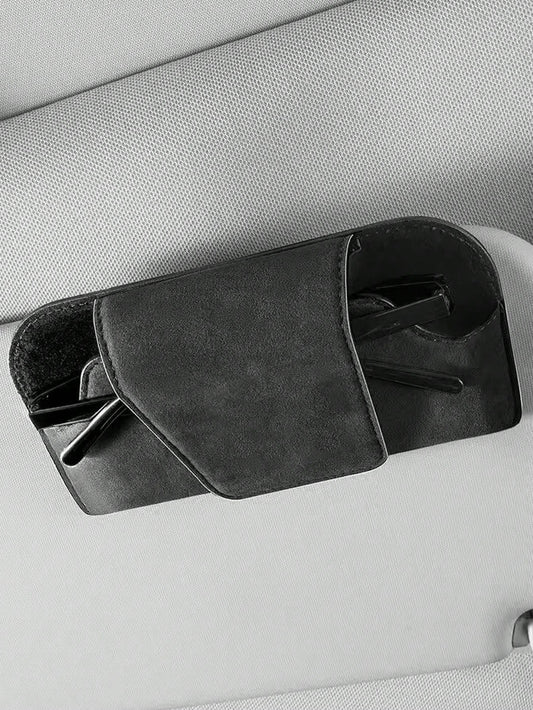 Car Sun Visor Glasses Holder, Suede-Like Microfiber Fashion Glasses Clip, Flip Cover Design, One-Hand Operation, Fits Most Car Sun Visors, Anti-Scratch Glasses Storage Organizer Box, Car Glasses Case
