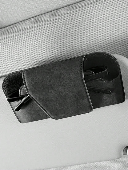 Car Sun Visor Glasses Holder, Suede-Like Microfiber Fashion Glasses Clip, Flip Cover Design, One-Hand Operation, Fits Most Car Sun Visors, Anti-Scratch Glasses Storage Organizer Box, Car Glasses Case