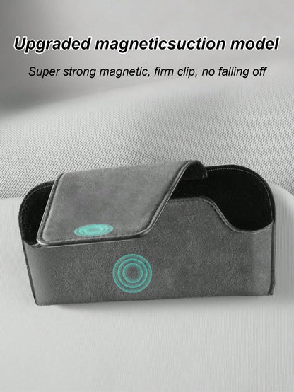 Car Sun Visor Glasses Holder, Suede-Like Microfiber Fashion Glasses Clip, Flip Cover Design, One-Hand Operation, Fits Most Car Sun Visors, Anti-Scratch Glasses Storage Organizer Box, Car Glasses Case