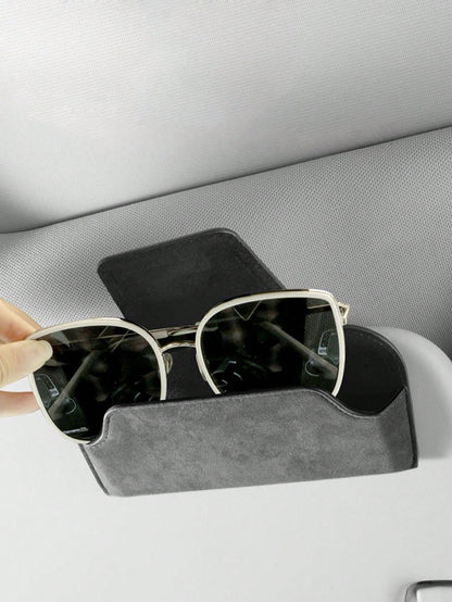 Car Sun Visor Glasses Holder, Suede-Like Microfiber Fashion Glasses Clip, Flip Cover Design, One-Hand Operation, Fits Most Car Sun Visors, Anti-Scratch Glasses Storage Organizer Box, Car Glasses Case