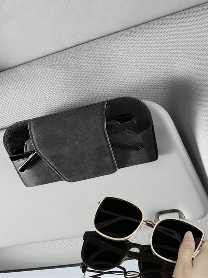 Car Sun Visor Glasses Holder, Suede-Like Microfiber Fashion Glasses Clip, Flip Cover Design, One-Hand Operation, Fits Most Car Sun Visors, Anti-Scratch Glasses Storage Organizer Box, Car Glasses Case