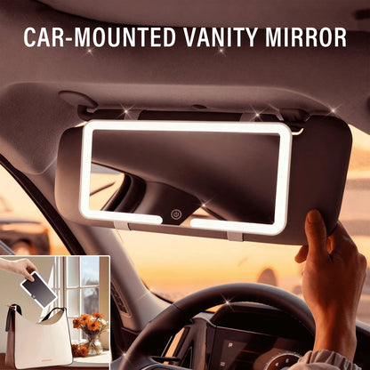 Car Sun Visor Vanity Mirror (1 Piece), White ABS Plastic Shell, Long Press The Power Button To Adjust Brightness, Three Light Switching Modes: Yellow, White And Warm Color, Color Temperature 2600k-650