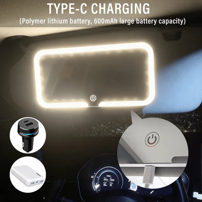 Car Sun Visor Vanity Mirror (1 Piece), White ABS Plastic Shell, Long Press The Power Button To Adjust Brightness, Three Light Switching Modes: Yellow, White And Warm Color, Color Temperature 2600k-650