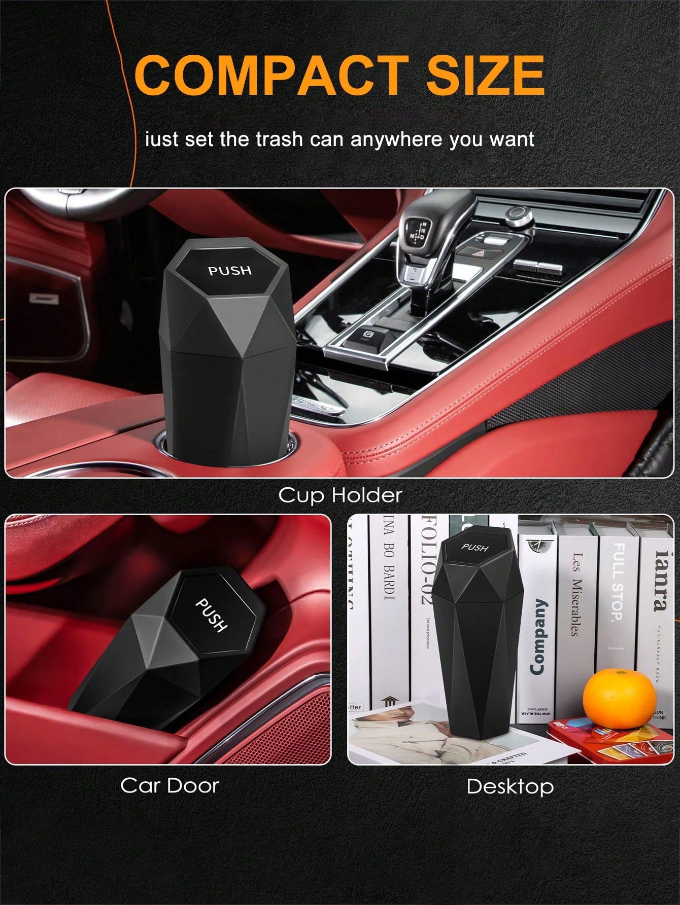 Car Trash Can With Lid, Car Cup Holder Trash Can, Mini Essential Car Accessories For Interior, Leakproof Garbage Can, Multipurpose Organizers And Storage For Car, Home, Kitchen, Office.