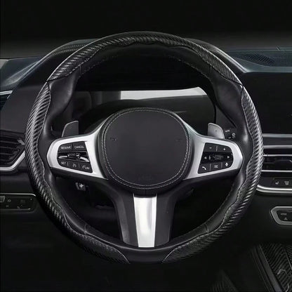 Carbon Fiber Steering Wheel Cover, Car Steering Wheel Cover For Men/Women, Comfortable Grip, Durable, Universal For 99% Car Interior Accessories (Black)