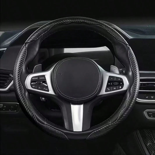 Carbon Fiber Steering Wheel Cover, Car Steering Wheel Cover For Men/Women, Comfortable Grip, Durable, Universal For 99% Car Interior Accessories (Black)