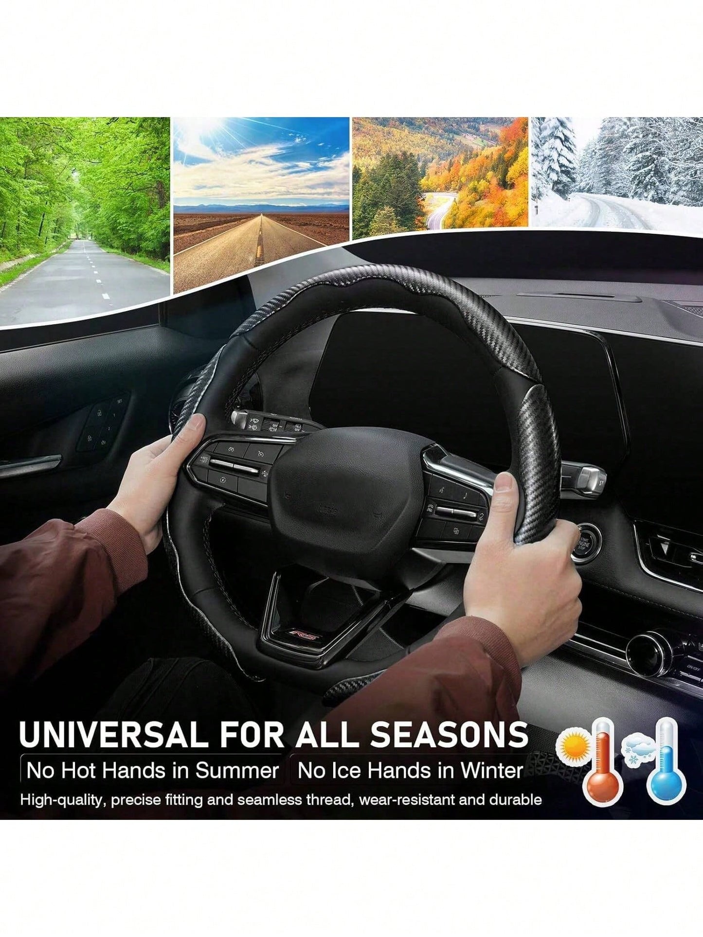 Carbon Fiber Steering Wheel Cover, Car Steering Wheel Cover For Men/Women, Comfortable Grip, Durable, Universal For 99% Car Interior Accessories (Black)