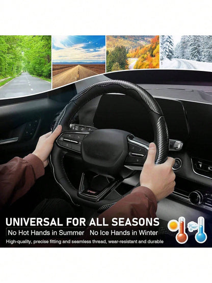 Carbon Fiber Steering Wheel Cover, Car Steering Wheel Cover For Men/Women, Comfortable Grip, Durable, Universal For 99% Car Interior Accessories (Black)