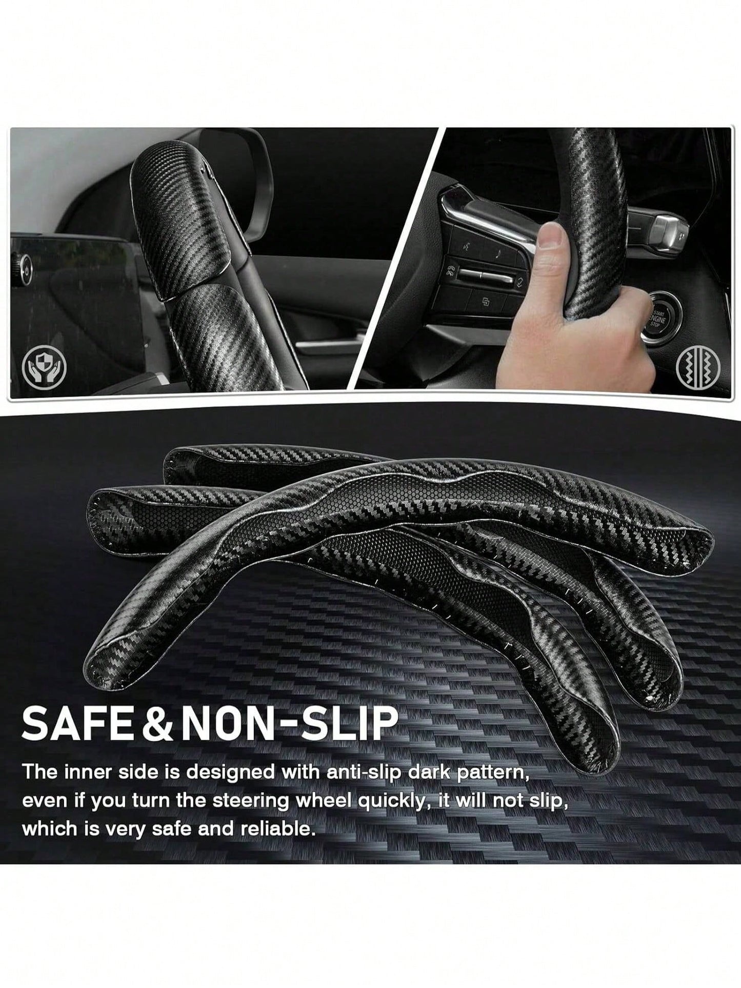 Carbon Fiber Steering Wheel Cover, Car Steering Wheel Cover For Men/Women, Comfortable Grip, Durable, Universal For 99% Car Interior Accessories (Black)