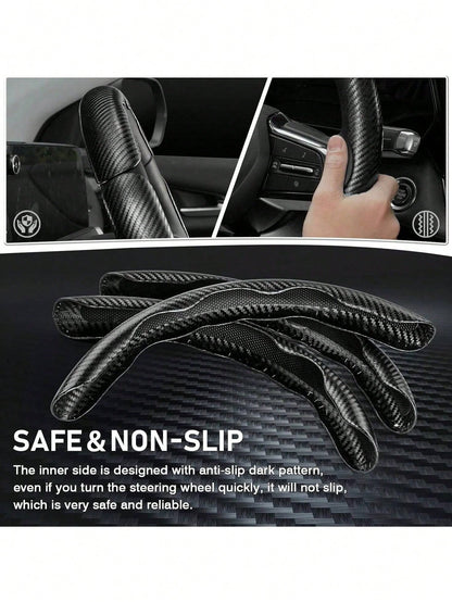 Carbon Fiber Steering Wheel Cover, Car Steering Wheel Cover For Men/Women, Comfortable Grip, Durable, Universal For 99% Car Interior Accessories (Black)