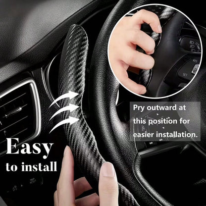 Carbon Fiber Steering Wheel Cover, Car Steering Wheel Cover For Men/Women, Comfortable Grip, Durable, Universal For 99% Car Interior Accessories (Black)