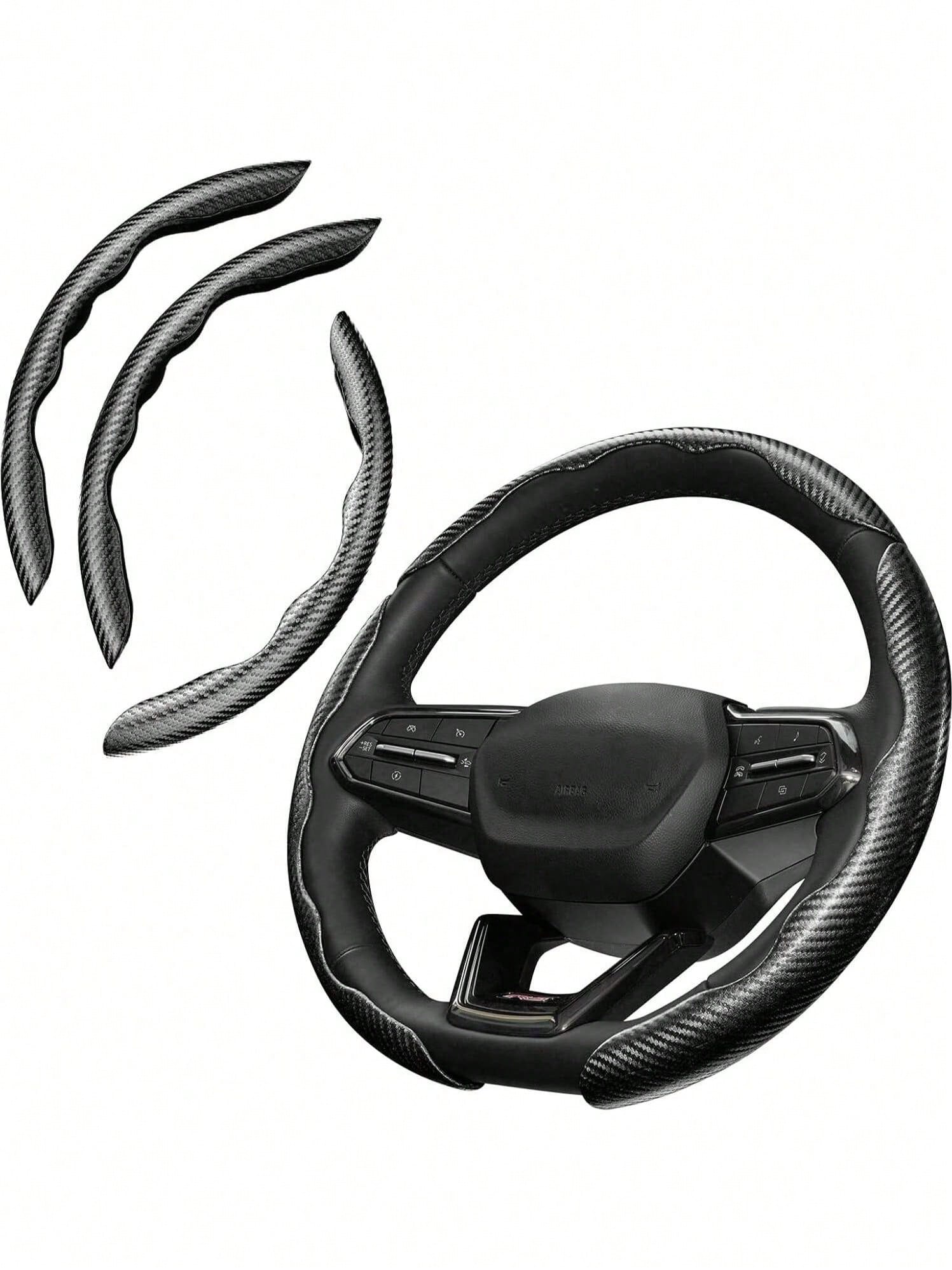 Carbon Fiber Steering Wheel Cover, Car Steering Wheel Cover For Men/Women, Comfortable Grip, Durable, Universal For 99% Car Interior Accessories (Black)