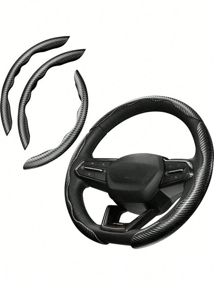 Carbon Fiber Steering Wheel Cover, Car Steering Wheel Cover For Men/Women, Comfortable Grip, Durable, Universal For 99% Car Interior Accessories (Black)