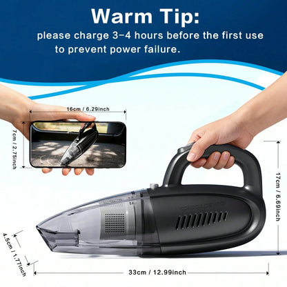 CascadeVac Car-Mounted Vacuum Cleaner, With Extremely Strong Suction Power, Handheld Vacuum Cleaner, 2000mAh Large Capacity, Low Noise, Equipped With Five Matching Accessories, Suitable For Cleaning C