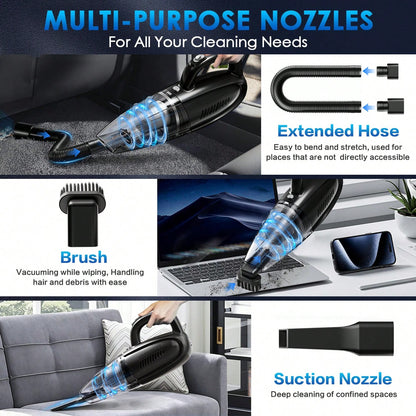 CascadeVac Car-Mounted Vacuum Cleaner, With Extremely Strong Suction Power, Handheld Vacuum Cleaner, 2000mAh Large Capacity, Low Noise, Equipped With Five Matching Accessories, Suitable For Cleaning C