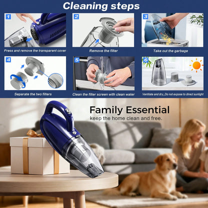 CascadeVac Car-Mounted Vacuum Cleaner, With Extremely Strong Suction Power, Handheld Vacuum Cleaner, 2000mAh Large Capacity, Low Noise, Equipped With Five Matching Accessories, Suitable For Cleaning C