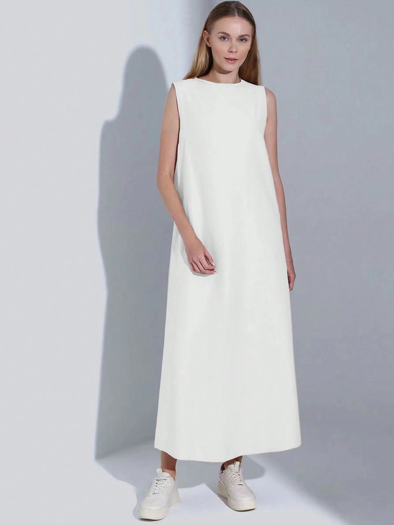 Casual Minimalist White Sleeveless Dress, Spring/Summer Elegant