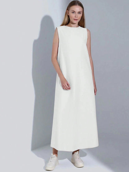 Casual Minimalist White Sleeveless Dress, Spring/Summer Elegant