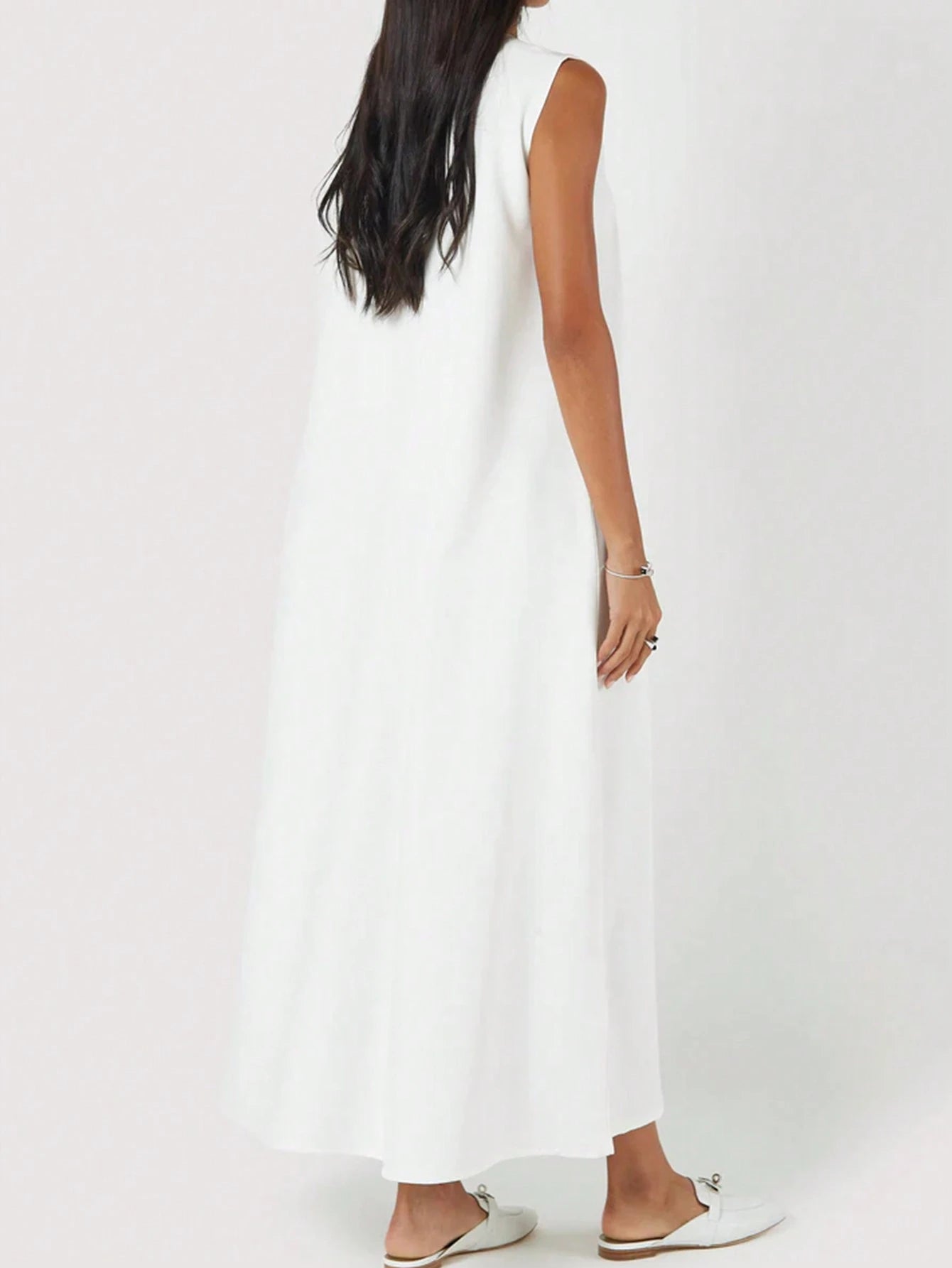 Casual Minimalist White Sleeveless Dress, Spring/Summer Elegant